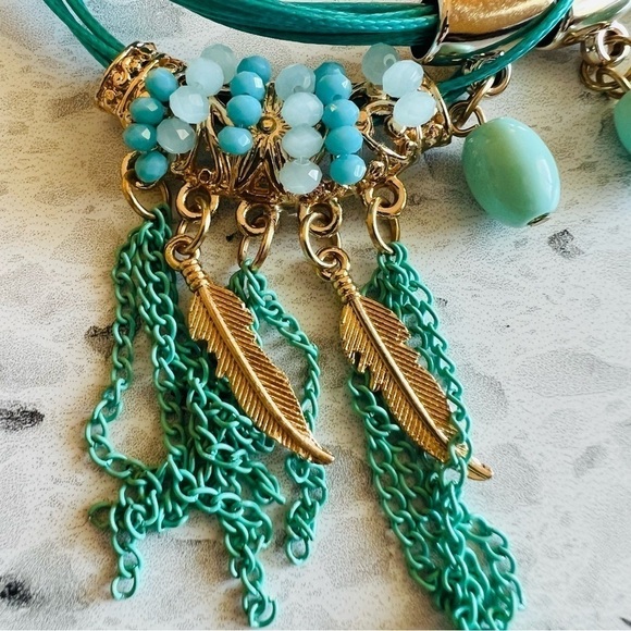 G by Gennaro Women's Gold/Turquoise Blue Charm Magnetic Bracelet NEW - Picture 2 of 5